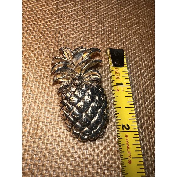 Pineapple Silver Tone w/ Gold Tinged Top Pendant / Pin Vintage - Picture 7 of 11